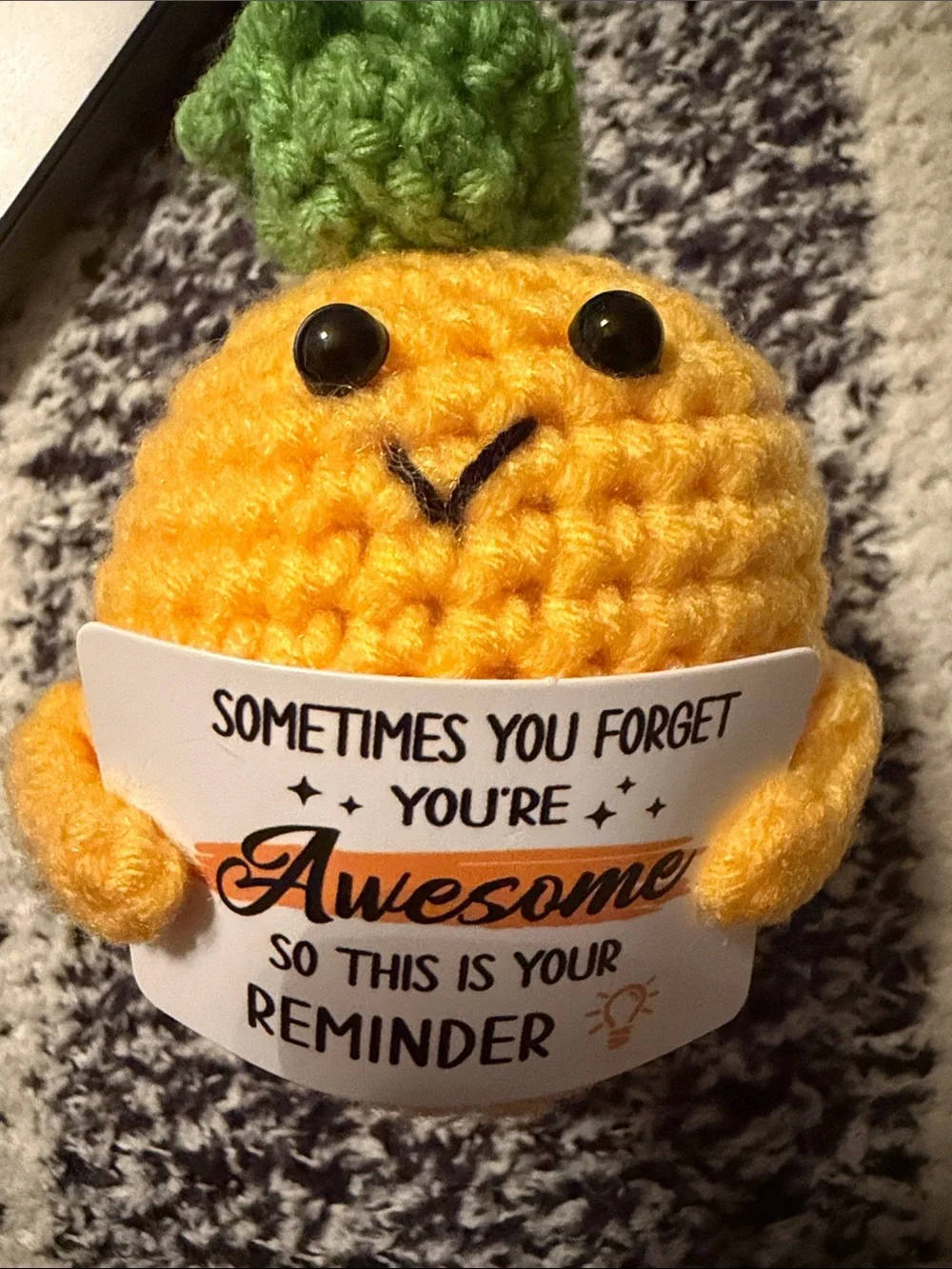 Yellow Crochet Pineapple Plush with Green Top - You’re Awesome Saying